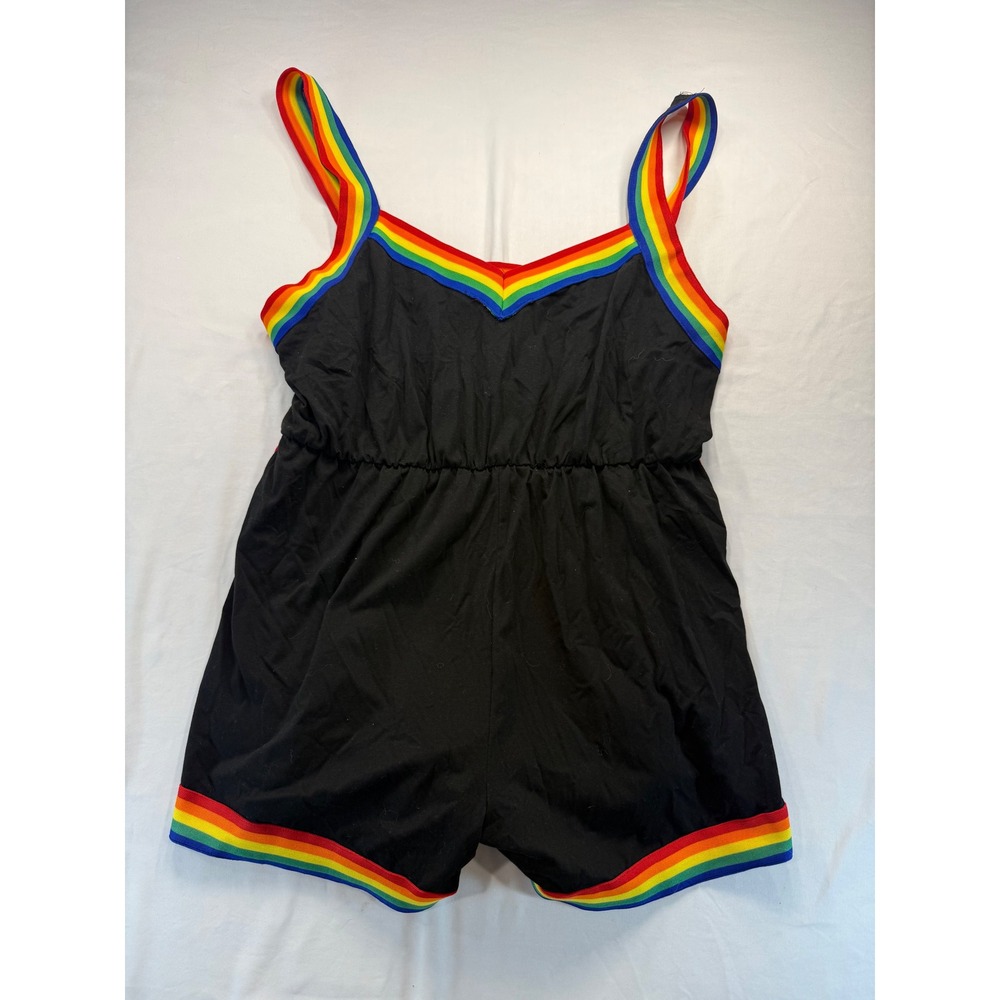 SHEIN CURVE Women 3XL Black Rainbow Stripe Trim Sleeveless Romper Elastic Waist